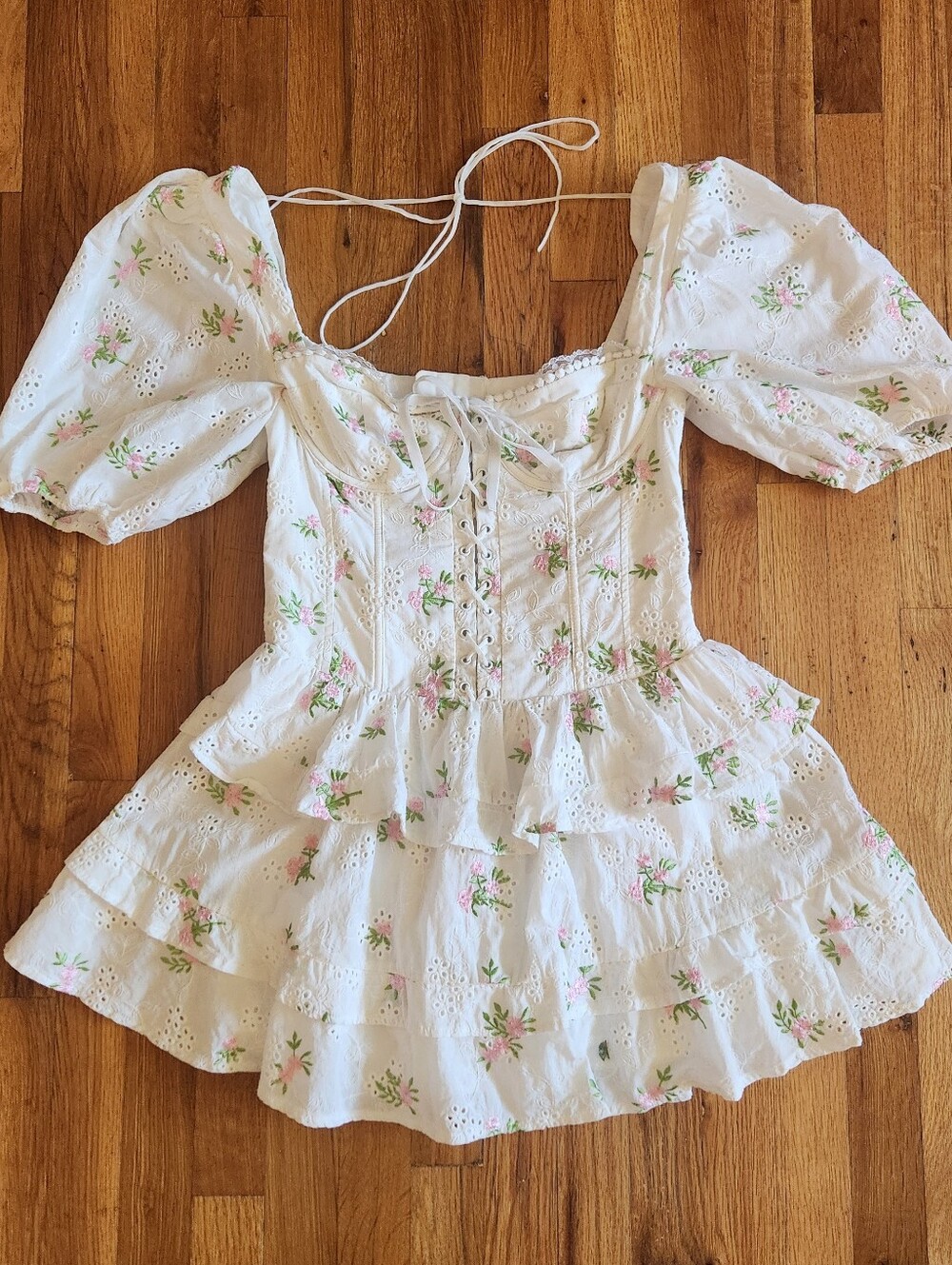 For Love & Lemons Kinsley Eyelet Mini Dress Sz M - Picture 4 of 12
